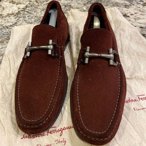 Salvatore Ferragamo Bordeaux Suede Slip On Loafers